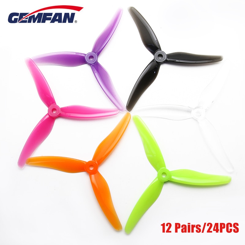 12 pairs/24 pcs Gemfan 51433 5inch 3 blade tri-blade Propeller Props Compatible Brushless Motor for FPV Racing Drone 51466